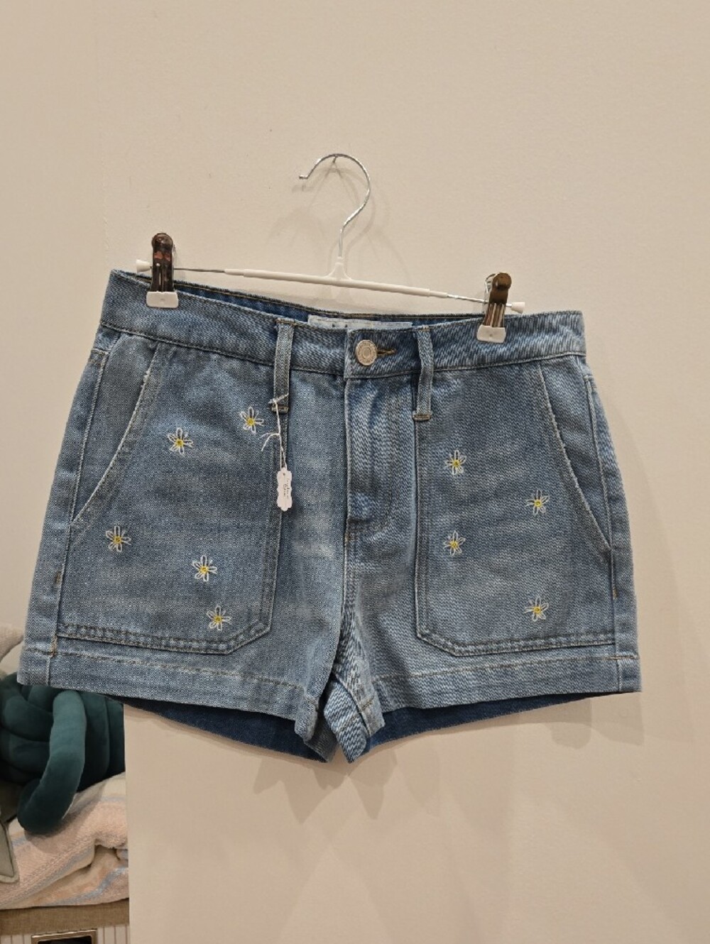 Indigo Rein Light Blue Daisy Embroidered Jean Shorts